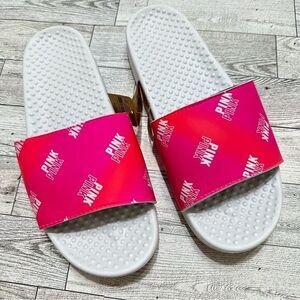 VICTORIA'S SECRET PINK‎ LOGO ORANGE & PINK OMBRE SLIDES NWT